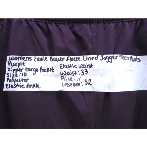 Eddie Bauer Pants Rainier Women Size 10 (33x32) Purple Flannel Lined Jogger - Picture 4 of 11